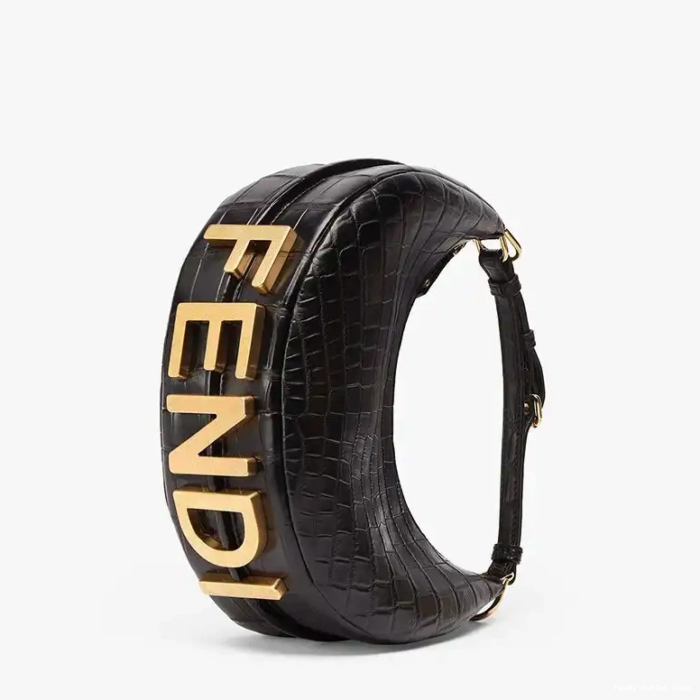 Cheap Bag Fendi Hobo Fendigraphy Leather Small Black Crocodile In 0629
